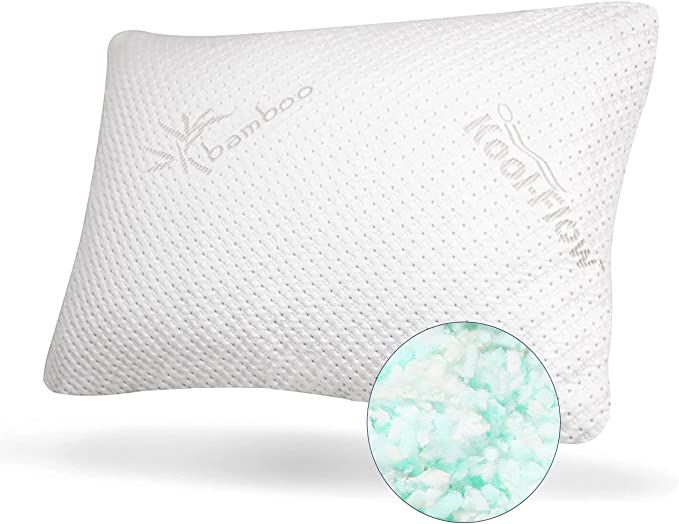 Snuggle-Pedic Memory Foam Pillow - Shredded Foam Sleeping Pillows for Side, Back & Stomach Sleeper w/ Bamboo Cover and Cooling Luxury Support - Queen