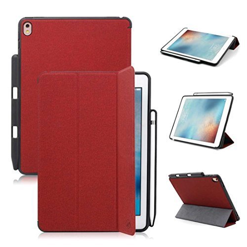 iPad pro 9.7 case with Apple pencil holder ,Maxace Premium Smart Stand / Auto Wake / Sleep Slim Folio PU leather Full protection case with Apple Pencil storage (Red)
