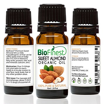 Biofinest Sweet Almond Organic Oil - 100% Pure Cold-Pressed - Premium Quality - Best Moisturizer - Vitamin A/E/K - Remove Dark Circles/Fine lines - Anti-aging - FREE E-Book (10ml)