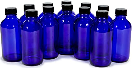 Vivaplex, 12, Cobalt Blue, 16 oz Glass Bottles, with Lids