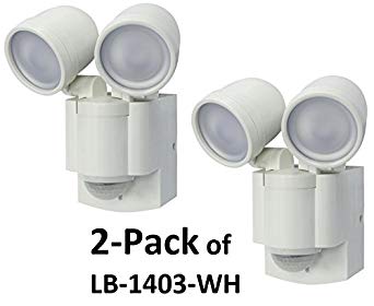 LB-1403 Battery Operated, Motion Security, Twin head LED Light, White (Also Available in Bronze)