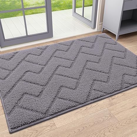 OLANLY Indoor Door Mat, 32x20, Dirt Resistant and Absorbent, Durable Non-Slip Rubber Backing, Easy to Clean, Washable Entry Mat, Ideal Low-Profile Floor Mat for Front Back Door and Entryway, Grey