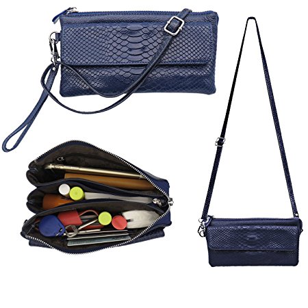 Soft Genuine Leather Crossbody Purse Shouler bag, Cellphone Pouch Purse, Mini Cross Body Womens Purse Wristlet Wallet Clutch with Long Shoulder Strap and Wrist Strap