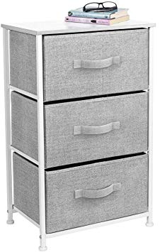 Sorbus Nightstand with 3 Drawers - Bedside Furniture & Accent End Table Storage Tower for Home, Bedroom Accessories, Office, College Dorm, Steel Frame, Wood Top, Easy Pull Fabric Bins (White/Gray)