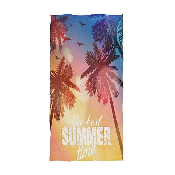 Naanle 3D Stylish Hawaii Sunset Beach Palm Trees Seagull Print Soft Large Hand Towels for Bathroom, Hotel, Gym and Spa (16" x 30")