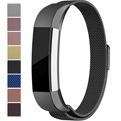 For Fitbit Alta HR and Alta Bands, Maledan Stainless Steel Milanese Loop Metal Replacement Accessories Bracelet Strap with Unique Magnet Lock for Fitbit Alta HR and Alta Large Small, Silver, Black, Gold, Rose Gold