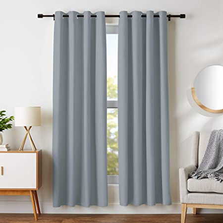 AmazonBasics Room Darkening Blackout Window Curtains with Grommets - 42" x 84", Dark Grey, 2 Panels