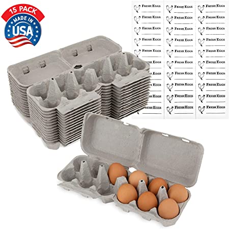 Stock Your Home One Dozen Egg Cartons (15 Pack) Split Apart Easily to Create 30 Half Dozen Egg Cartons Holds Up To 180 Eggs, 30 Labels Included with Egg Containers