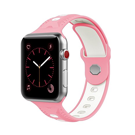 Yearscase New Design 42MM Soft Silicone Sport Strap Replacement Wristband Bracelet for Apple Watch Series 1 / 2 / 3, Nike , Sport, Edition - Pink / White