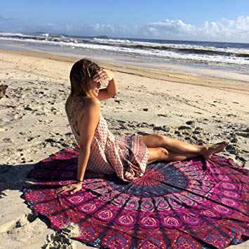 Labhanshi Indian Mandala Round Roundie Beach Throw Tapestry Hippy Boho Gypsy Cotton Tablecloth Beach Towel Round Yoga Mat