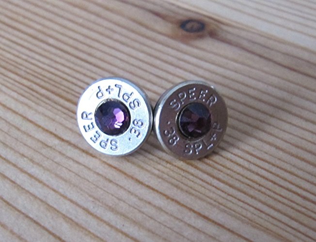 Bullet Earrings with Amethyst Swarovski Crystal Accents - Bullet Jewelry - February Birthstone