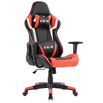 XPELKYS Gaming Office Chair Computer Desk Chair Racing Style High Back PU Leather Chair Executive and Ergonomic Style Swivel Chair with Headrest and Lumbar Support (Red/white/black)