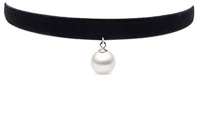 Cozylife S925 Seashell Pearl Pendant Girls Black Velvet Gothic Choker Necklace for Women Kids