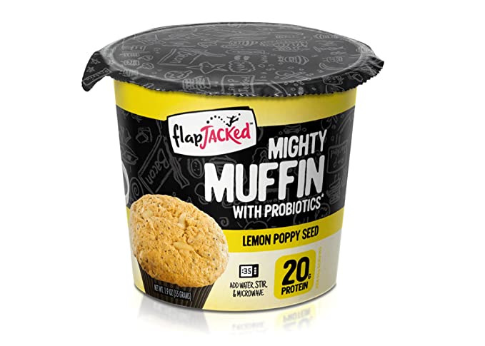 FlapJacked Mighty Muffins, Lemon Poppy Seed, 12 Pack | High Protein (20g)   Probiotics