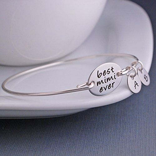 Silver Best Mimi Ever Personalized Bangle Bracelet, Gift for Mimi