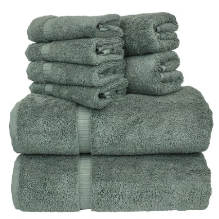 Luxury Hotel & Spa Bath Towel Set 100% Genuine Turkish Cotton Towel Bundle Total 8-Piece Set, 2 Bath Towel 27"X54" , 2 Hand Towel 16"X30" , 4 Washcloth 13"x13", Set of 8 (Gray)