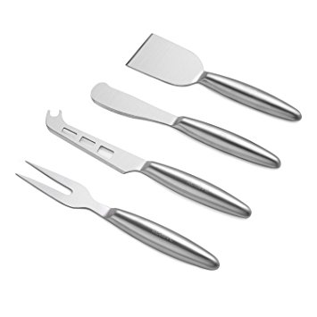 Kealive Cheese Knives Set, Soft Cheese Knife Hard Cheese Knife Cheese Slicer with a Fork for Cutting Cheese, Stainless Steel, Pack of 4