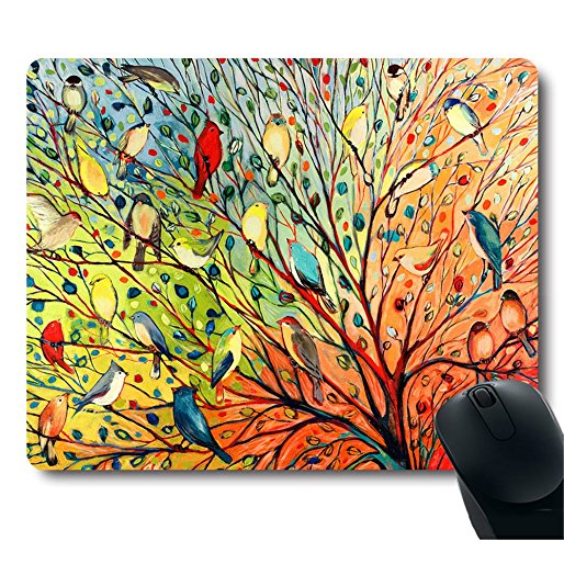 Gorgeous Illustration Painting 16 Birds Stand on The Tree Mouse Pad