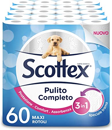 Scottex Clean Complete Hygienic Paper Pack of 60 Maxi Rolls
