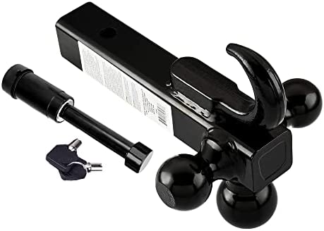 TOPSKY Trailer Hitch Tri Ball Mount with Hook, 1-7/8",2"&2-5/16", Hitch Ball, Hollow Shank, Black Ball, with Bone Lock