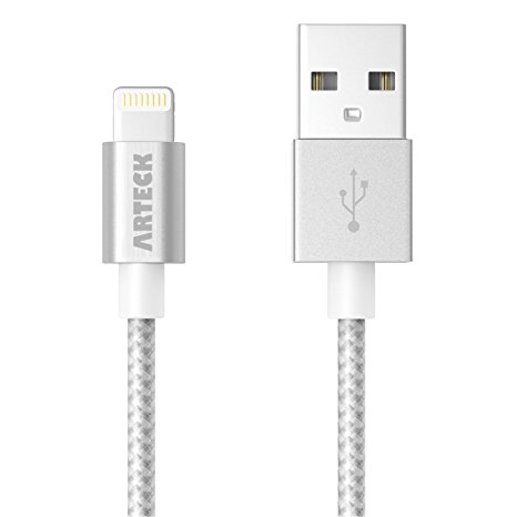 Arteck Nylon Braided Tangel Free Lightning to USB Cable 3.3ft/1M Sync and Charger for iPhone 7/7Plus SE 6s/6s Plus/6/6 Plus/5s/5/5c/iPad Pro/Mini/Air-Silver