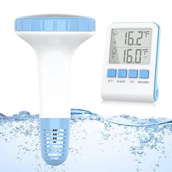 Pool Thermometer, Wireless Floating Pool Thermometer Easy Read, Outdoor Digital Thermometers with Indoor Temperature Monitor, IPX7 Waterproof and High Accuracy for Swimming Pool Bath Water Small Ponds