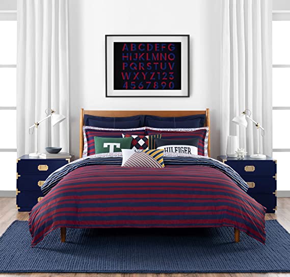 Tommy Hilfiger Heritage Stripe Comforter Set, Full/Queen, Red/Blue