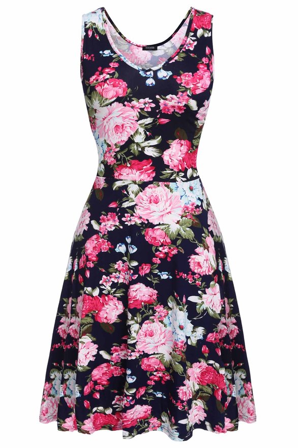 ACEVOG Womens Casual Fit and Flare Floral Sleeveless Party Evening Cocktail Dress