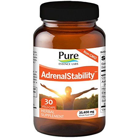 Adrenal Stability by Pure Essence Labs - Natural Adrenal Health Support Supplement for Fatigue,Stress, Anxiety Relief, Improved Mood & Focus, Cortisol Management - 30 Capsules