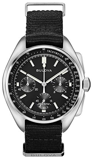 Watch for Men BULOVA Lunar Pilot Special Edition with Black NATO Strap ~ Chronograph Analog Watch - Stainless Steel 45mm Case
