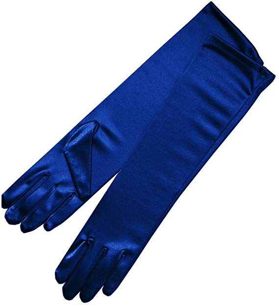 ZAZA BRIDAL 15.5" Long Shiny Stretch Satin Dress Gloves Below-The-Elbow Length 8BL