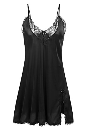 Ekouaer Sexy Lingerie Women's Sleepwear Satin Lace Chemise Nightgown XS-XXL