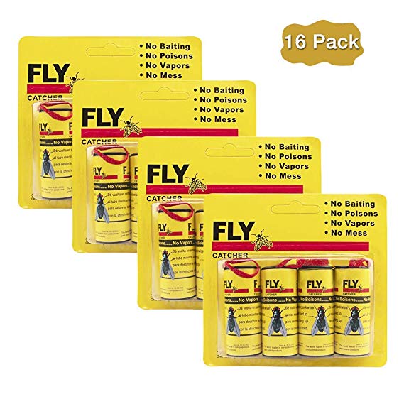 HWTONG Sticky Fly Ribbons, Fly Trap, Fly Catcher Ribbon, Fly Paper Ribbon, Fly Paper Strips, Fly Paper Strips, Fly Catcher Trap, Fly Ribbon, Fly Bait (16 Pack)
