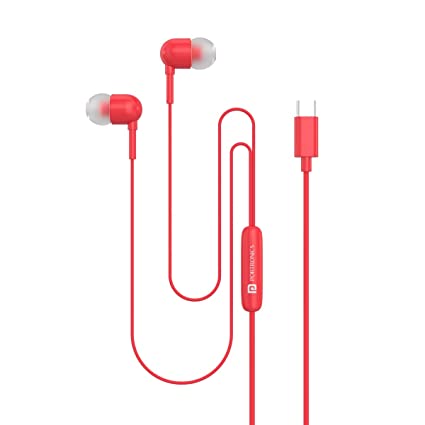 Portronics Conch 60 in-Ear Wired Earphone with Mic, 1.2M Cord Length, Type-C Audio Jack(Red)