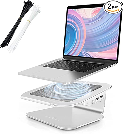 Simple Deluxe Aluminum Alloy Frame Laptop Stand with Quiet Cooling Fan and 200 Pcs 6" Cable Tie, Suitable for All Notebooks from 10"-17", MacBook Pro Air, Chromebook, Lenovo, Acer, HP, Dell