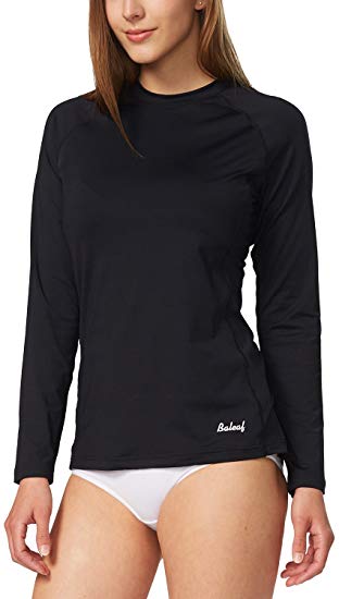 BALEAF Women's Long Sleeve Sun Protection Splice Rashguard Swim Shirt Back Pocket