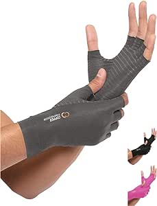 Copper Compression Arthritis Gloves | Fingerless Arthritis Carpal Tunnel Pain Relief Gloves For Men & Women | Hand Support Wrist Brace For Rheumatoid, Tendonitis, Swelling, Crocheting - Grey S