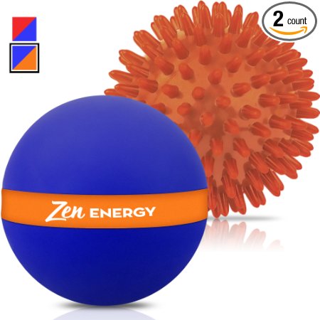 Zen Energy Pro Massage Balls - Large Muscle Roller Ball & Large Spiky Reflexology Ball - Perfect Massager For Deep Tissue Self Massage, Trigger Point Therapy, Myofascial Release, Yoga & More