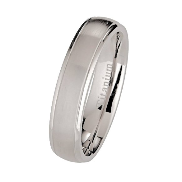 5mm Brushed Polished Titanium Wedding Ring Comfort Fit Band