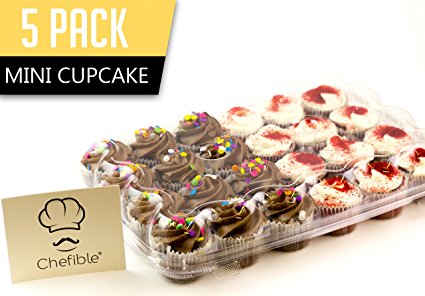 Chefible 24 Mini Cupcake Container, Cupcake Box, Mini Cupcakes, 5 Pack