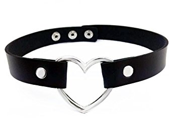GIANCOMICS Vintage Love Heart PU Leather Choker Necklace Goth Choker Collar Chain H