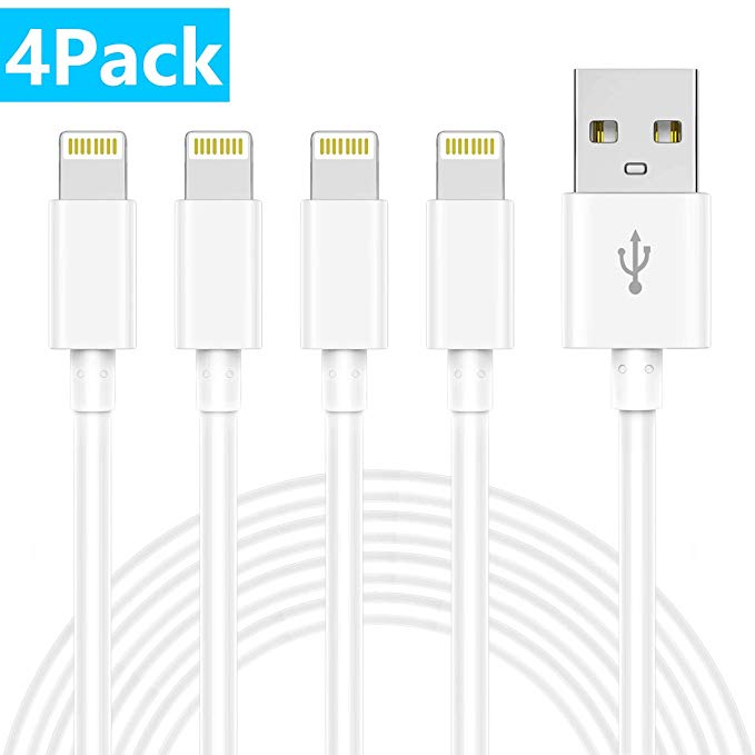 GEJIN MFi Certified Phone Cable 4 Pack [3//6/6/10FT] Extra Long USB Charging & Syncing Cord Compatible Phone Charger X/8/8Plus/7/7Plus/6S/6S Plus/SE White