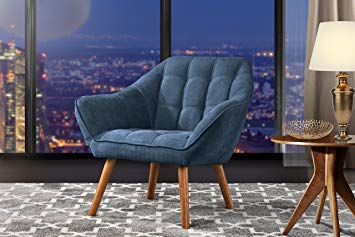 Accent Chair for Living Room, Linen Arm Chair with Tufted Detailing and Natural Wooden Legs (Blue)