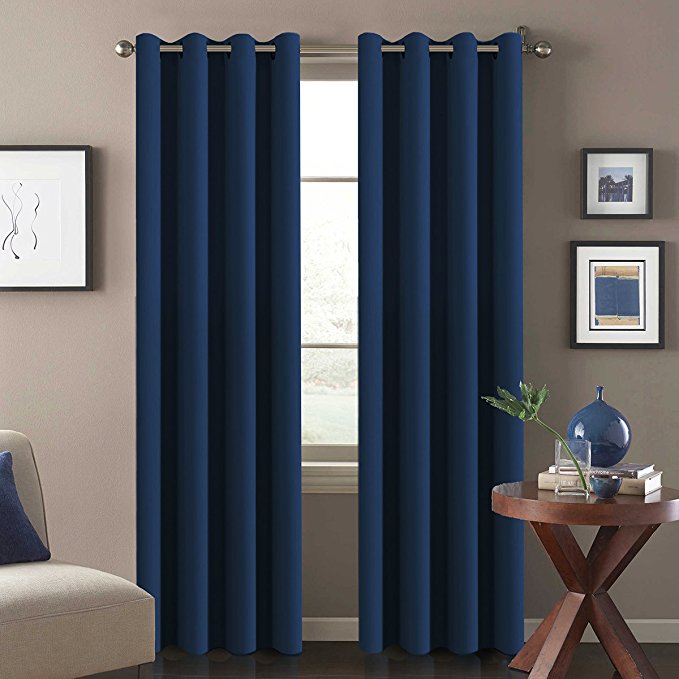 H.VERSAILTEX Thermal Insulated Blackout Curtains for Bedroom,Antique Grommet Window Treatment Panels - 52 by 63 inch Long - Solid in Navy Blue - One Panel