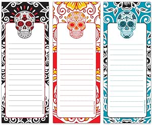 Magnetic Grocery Lists 3-Pack, Day Of The Dead Designs, 3.5 x 9 Inches, 50 Sheets
