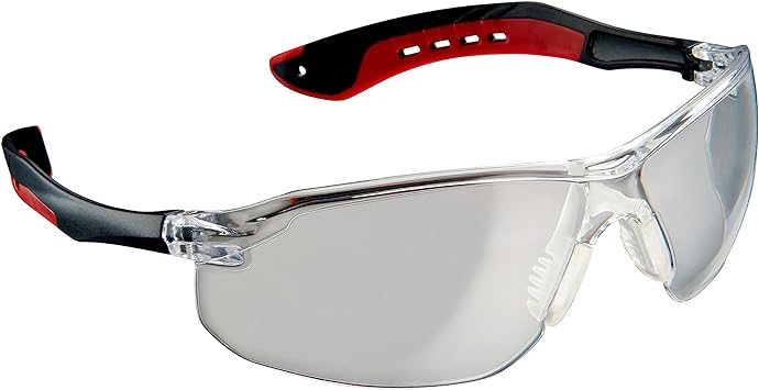 3M Flat Temple Safety Eyewear with Scratch Resistant Lens, Frame: Black/Red, Clear Lens