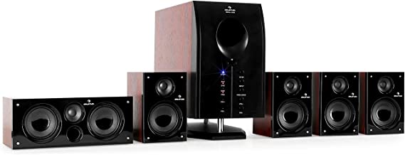 AUNA Areal Active 525-5.1 Surround Sound System, Home Theater System, Elegant Design, Bass Reflex, 5 Satellite Speakers, Bluetooth, USB Port, SD, AUX, Walnut