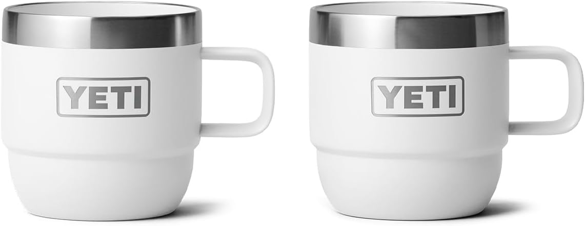 YETI Rambler 6 oz Stackable Mug, Stainless Steel, Vacuum Insulated Espresso/Coffee Mug, 2 Pack, White