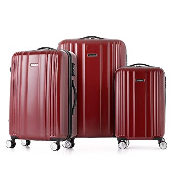 TOMSHOO Luxury Shiny 3PCS Luggage Set Carry-on Suitcase PC   ABS Trolley 20"/24"/28" Hard Shell TSA Lock Spinner Set