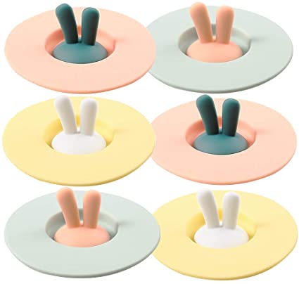 ME.FAN Silicone Cup Lids - Cup Cover [6 Set] Rabbit Anti-dust Airtight Seal Mug Cover - Hot Cup Lids - Silicone Drink Cup Lids In Bright Colors